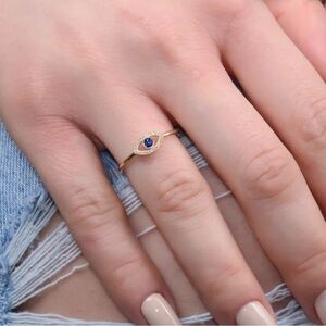 Evil Eye Sapphire CZ Gold Ring. New.